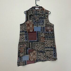 New Direction Mix Print Asymmetrical Tunic top Animal Print XL
